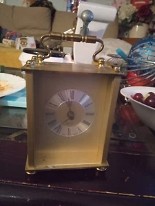 NICE VINTAGE WEST GERMAN MADE BRASS MANTEL CARRIAGE QUARTZ CLOCK,VGC - Picture 1 of 18