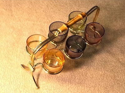 6x Schnapsgläser mit Schnapsglashalter, Shots, Ständer / 1950er / vintage, alt  - Bild 1 von 3