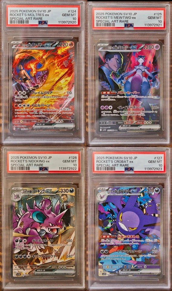 PSA10 Team Rocket's Moltres Mewtwo Nidoking Crobat SAR SEQ set SV10 Pokemon - Image 1 of 4