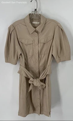 Jonathan Simkhai Beige Short Sleeve Button Front Pockets Shirt Womens Dress 10 - Image 1 of 4