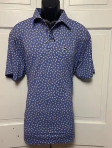 NEW Breezy XL Bobby Caesars Polo Golf Shirt Salad Print Blue Stretch UPF 50 NWOT - Picture 1 of 12