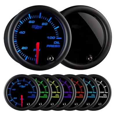 GlowShift 7 Color 100 PSI Oil Pressure Gauge Kit - 2-1/16" 52mm