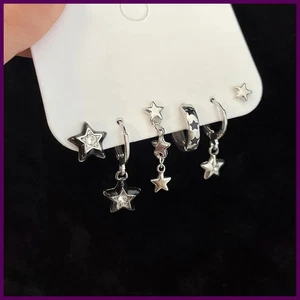 Set 6 pz orecchini pendenti stella colore argento vintage metallo goccia geometrica - Foto 1 di 24