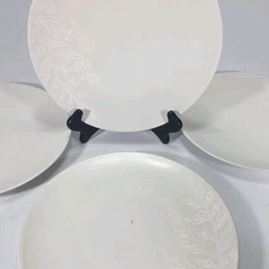 Oneida Roseto Pumice Dinner Plates 11" White Raised Floral Print Set of 4- MINT - Picture 1 of 19