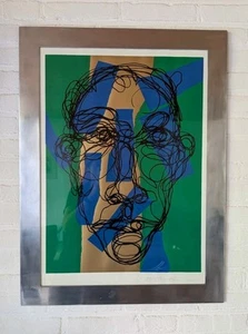Theo Lennartz 2005 Face Gesicht Minimalistisch gerahmt und signiert Grün Blau... - Bild 1 von 3