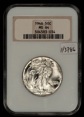 1946 50c Walking Liberty Silver Half Dollar - Looks 65 - Fatty NGC MS 64 - H3786 - Image 1 of 4