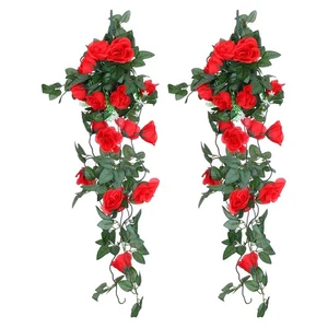 Ghirlanda di vite finta fiore seta fiori di rosa artificiale 3,2 piedi per casa rosso 2 pezzi - Foto 1 di 7