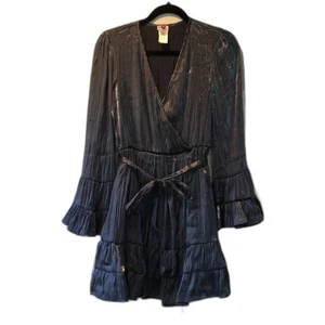 Heart & Heels schillernd grau Glockenärmel Gürtel Minikleid Medium Konzert Club - Bild 1 von 11