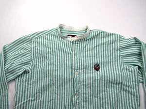 Vtg Chaps Ralph Lauren Hickory Striped Collarless Band Collar Shirt Men L Golf - Picture 1 of 14