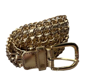 VINTAGE Gürtel Gold Kettenglied gewebt schwarz Vinyl Taille Gr. XL - Bild 1 von 6