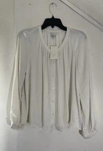 A New Day Women’s White Button Puff Long Sleeve Shirt MEDIUM Cream - Picture 1 of 12