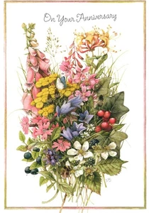 Happy Anniversary Botanical Flower Bouquet Marjolein Bastin Hallmark Card - Picture 1 of 3