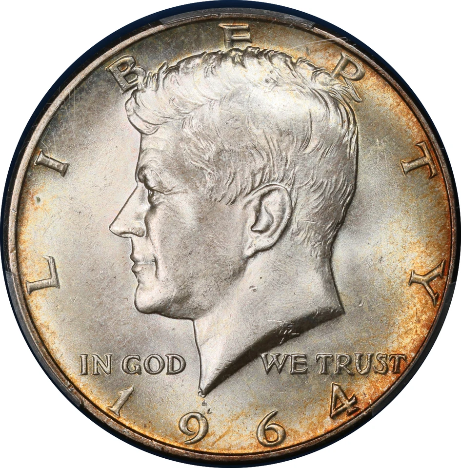 Magnífica moneda de medio dólar Kennedy 1964-D de plata graduación profesional MS-66 (tonificada) de Estados Unidos | Foto 1 de 4