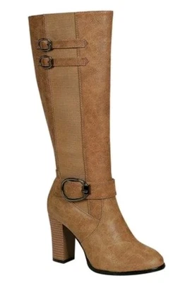 Botas altas con cremallera Reneeze para mujer marrón para caminar con correa de hebilla talla 7 Foto 1 de 4