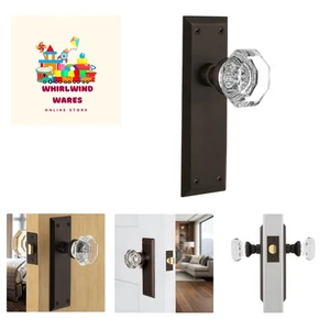 Warehouse New York Plate with Waldorf Crystal Knob, Privacy - 2.375", Oil-Rub... - Picture 1 of 9