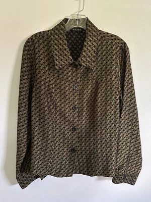 VTG 90s Streetwear Womens M Geometric Weave Gold & Black Button Shirt Jacket - Image 1 of 4