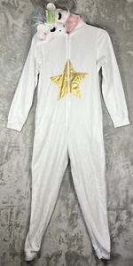Xhilaration SZ S Hooded Unicorn One Piece Fleece Sleeper Girls Star Pockets Tail - Picture 1 of 9
