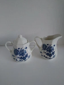 J & G Meakin Royal Staffordshire Ironstone Liberty Creamer & Sugar Bowl Set Blue - Picture 1 of 12