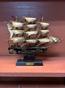 Vintage Wood Ship Fragata Espanola 1780 Spanish War Ship Mounted On Music - Picture 1 of 10