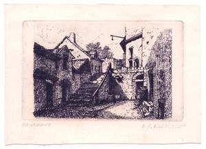 V J VAILLANT RARE PENCIL SIGNED ETCHING RUE DU MACHICOULIS BOLOUGNE SUR MAR 1874 - Picture 1 of 3