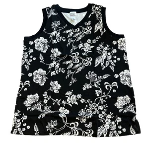 Only Necessities Sleeveless Top Womens Large White Navy Floral V-neck New Summer - Picture 1 of 7