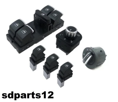 Vw Golf V Set Interruttore Devioluci Specchi Pulsanteria Alzavetri 6 Pezzi Cromo - Immagine 1 di 4