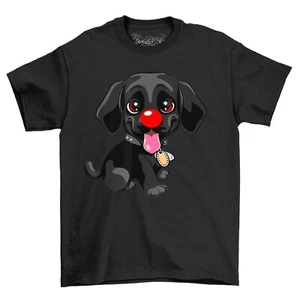 Cute Black Dog Red Nose Novelty Funny T-Shirt Adults & Kids Comedy Tee Shirt - Picture 1 of 12