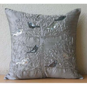 "Funda cojín sofá gris 16""x16"", decoración del hogar pájaros de seda - palomas plateadas - Imagen 1 de 3