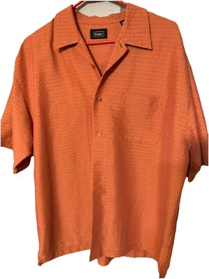 Haggar Men’s SS Button Down Shirt Orange Large Plaid  Rayon Polyester - Image 1 of 3