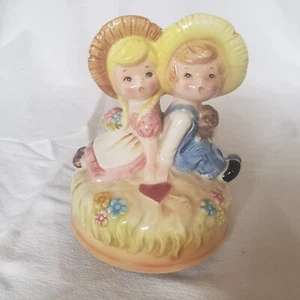 Vintage Porzellan Country Kinder Spieluhr von Enesco - Bild 1 von 6