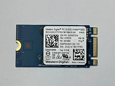 WD PC SN520 NVMe SSD SDAPMUW-512G-1101  512GB M.2 2242 PCIe3 x 2 For T470 Laptop - Image 1 of 4