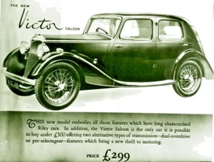 RILEY VICTOR SALOON 4 SEATERS. 120 SIZE NEGATIVE. c1930. - Picture 1 of 1
