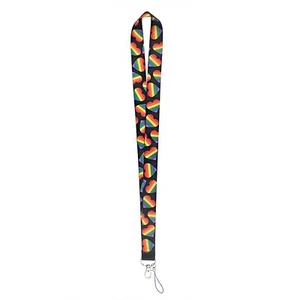 Rainbow Hearts Lanyard Gay Pride Red Orange Yellow Green Blue Purple Heart Black - Picture 1 of 7