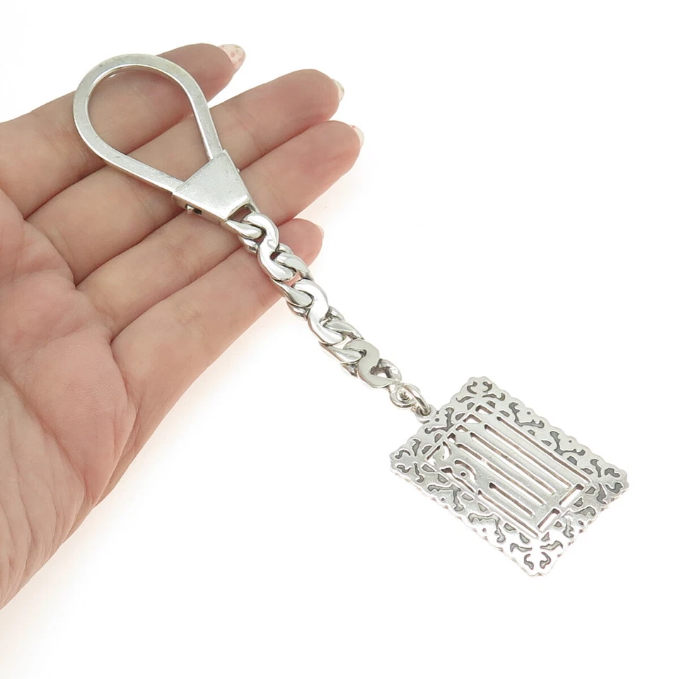 800 Silver Vintage Egypt Floral Key Chain Fob Holder - Image 1 of 4