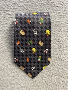 Looney Tunes Mania Warner Bros Neck Tie 2000’s Black Gray - Picture 1 of 10