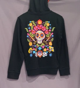 Disney Parks Kids Size L Black Coco Full Zip Hoodie Floral Skulls - Picture 1 of 3