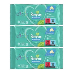 Pampers Fresh Clean Baby Wipes, 80 Wipes (Pack of 3) - Picture 1 of 3