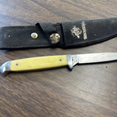 Cuchillo Winchester W 40 14003 6" hoja única con funda vintage blanco amarillo Foto 1 de 4