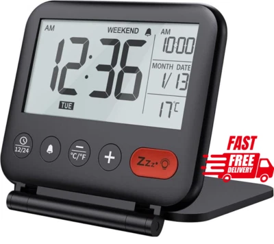 Mini Digital Reisewecker/mit Licht Datum Kalender Temperatur Schlummerfunktion LCD - Bild 1 von 4