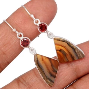 Ágata Montana Natural - EE. UU. y Granate 925 Pendientes Joyería CE50214 - Imagen 1 de 1