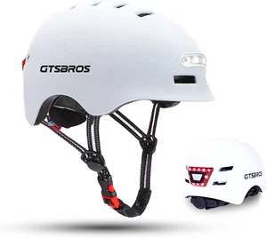 Adult Bike Helmet with Light - Front and Rear LED Lights Adjustable Bicycle Helm - Picture 1 of 6