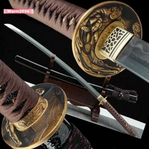 Handmade Japan Katana Samurai Sword Folded Steel Clay Temper Brass Tsuba Y1330 - Picture 1 of 10