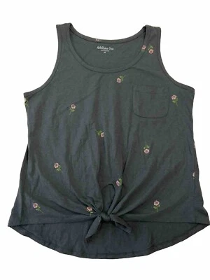 Rebellious One Tank Top Women’s Juniors Size Medium Front Tie Roses Gray - Image 1 of 4