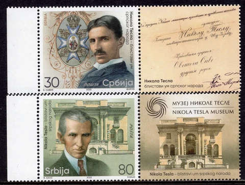 1786 - SERBIA 2022 - Nikola Tesla - Scientist - MNH Set + Label Cover