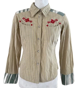 Mambo Western Shirt woman's Size 10 Fitted cotton stripe & graphic print - Picture 1 of 4
