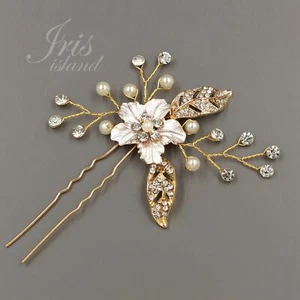 Bridal Hair Comb Crystal Headpiece Hair Clip Flower Wedding Accessory 02217 GOLD - Picture 1 of 4