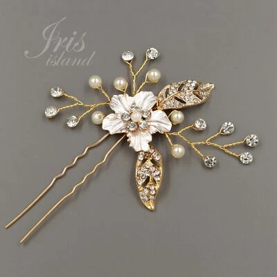 Bridal Hair Comb Crystal Headpiece Hair Clip Flower Wedding Accessory 02217 GOLD - Image 1 of 4