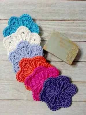 Juego de 6 almohadillas exfoliantes faciales spa ganchillo hechas a mano SOLO reutilizables mezcla colores Foto 1 de 2