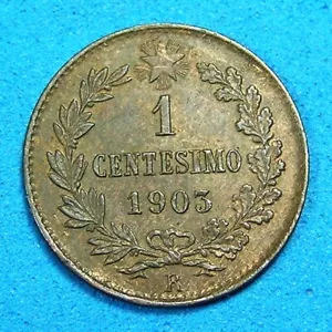 Italy 1 Centesimo Bronze Coin 1903-R high grade red & mostly brown, Combined S/H - Picture 1 of 2