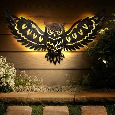 Solar Metal Wall Art Decor Lights Owl Hanging Solar Lights Outdoor Solar Gard... - Image 1 of 2